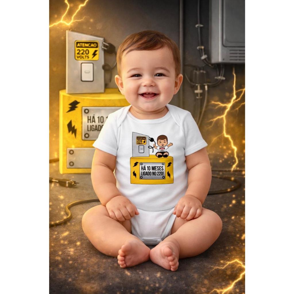Body Ligado no 220 bebê Body Temático Ligado 220 Body Personalizado Body Bebê Frases Body Engraçado Body Mesversario em Oferta na Shopee