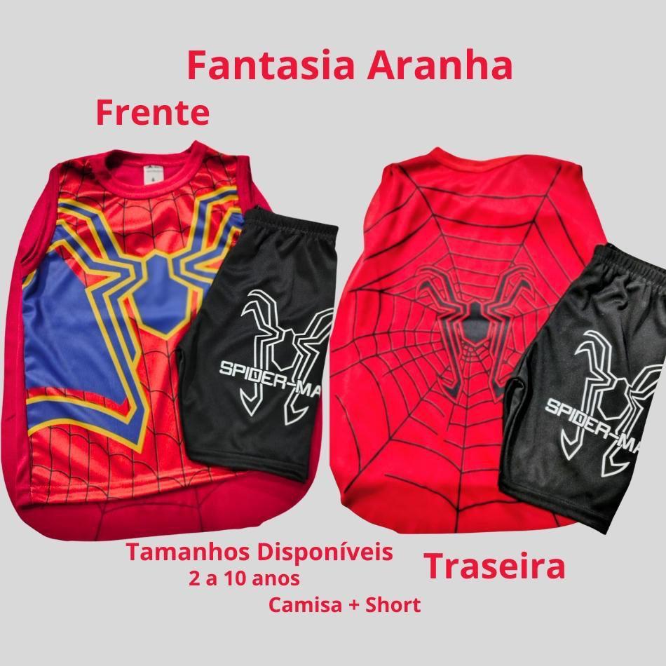 Roupa Fantasia Homem Aranha (Spiderman) Infantil Heróis aniversário carnaval regata e Bermuda e capa