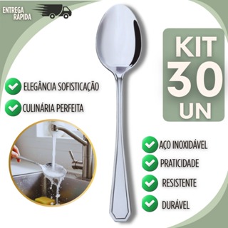 Conjunto 30 Peças Colher Mesa Elegante Aço Inox Casa Restaurante Churrascaria Pizzaria Lanchonete Buffet Utilidades em Oferta na Shopee