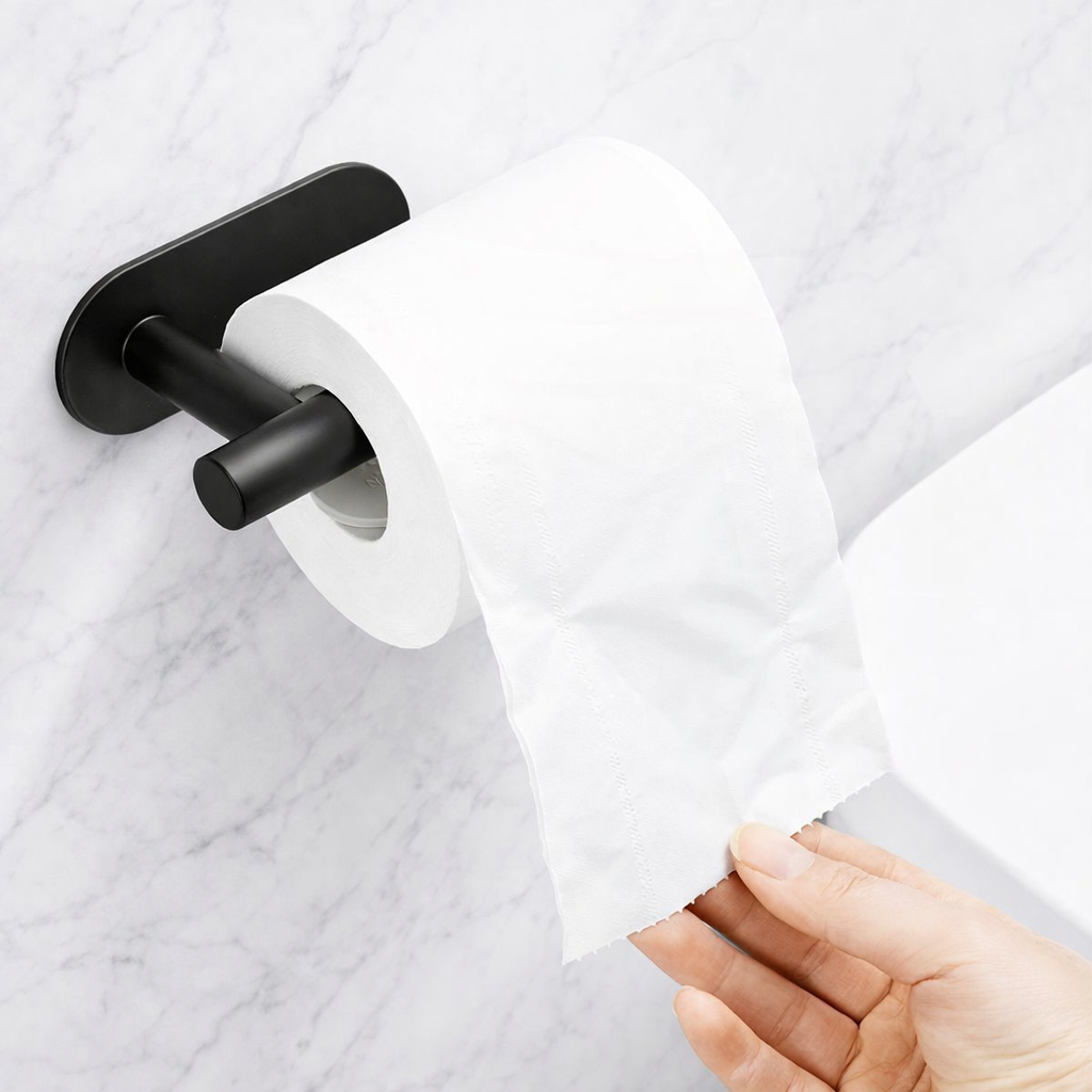 Suporte Porta Papel Higiênico Aço Inox Preto De Parede Auto Adesivo em Oferta na Shopee