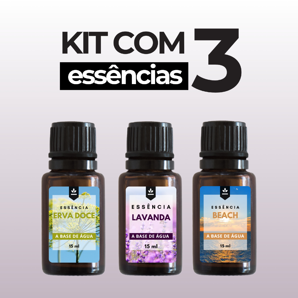 Kit com3 Essências Hidrossolúveis15ml Base Água Para Umidificador, Difusor e Aromatizador de Ambiente | Aromas Variados