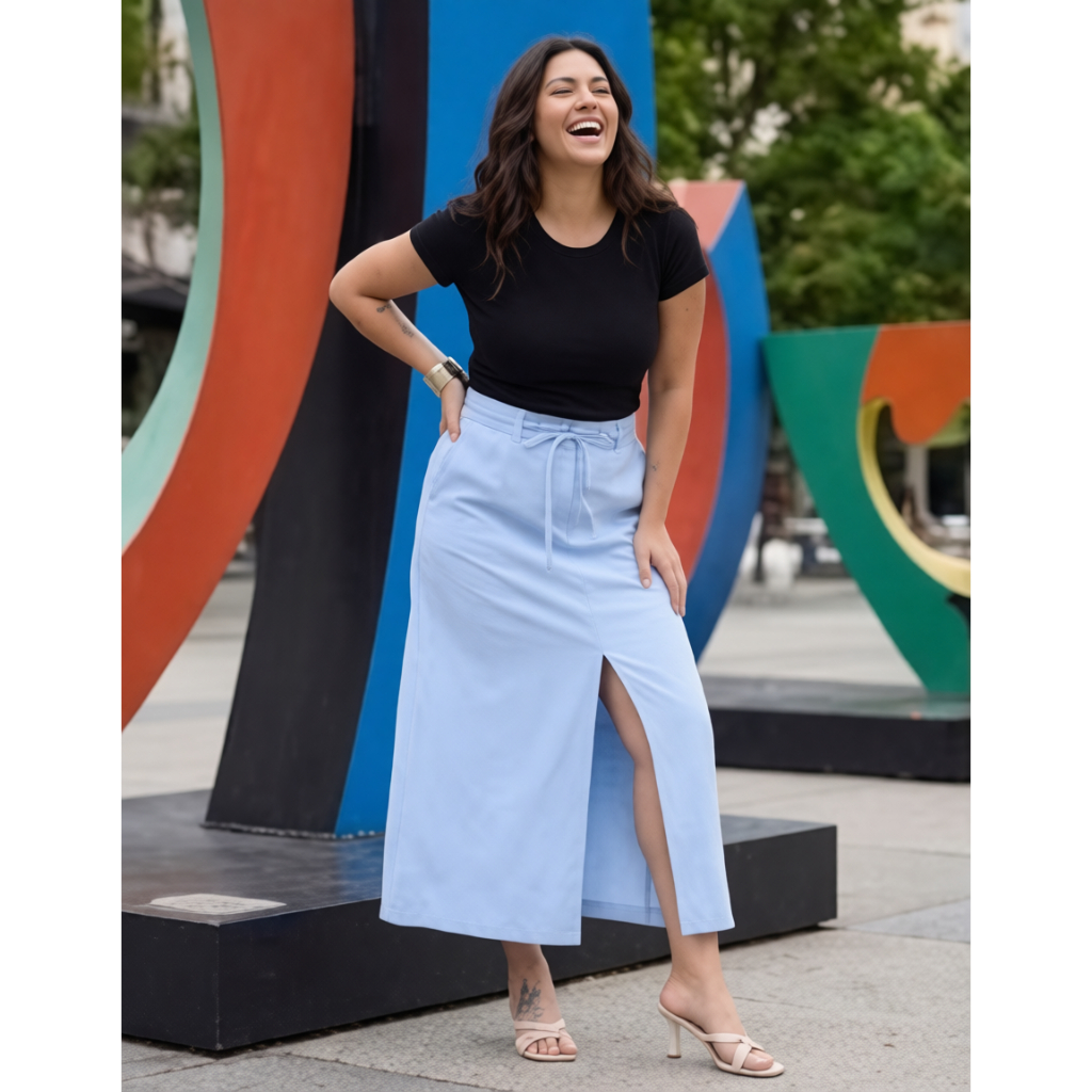 Saia Midi de Marrante com Amarração e Fenda Frontal  Elegância Moderna COD 183 em Oferta na Shopee