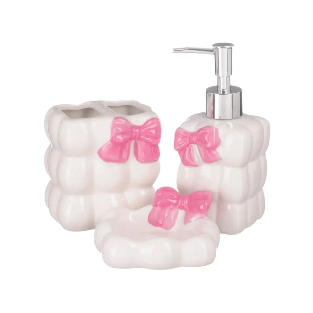 Conjunto Lavabo 3 Peças Banheiro 🛁 | Dispenser + Porta Escova + Saboneteira Elegante