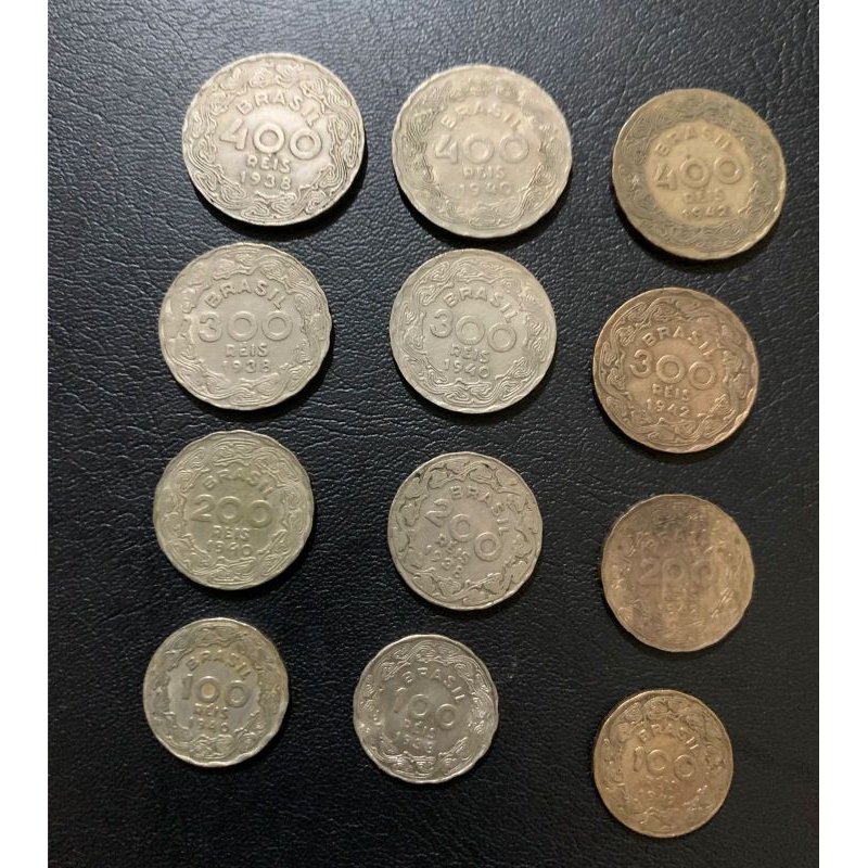 série reis Getúlio 8 moedas de cubro níquel 100, 200, 300 e 400 reis 1938 e 1940