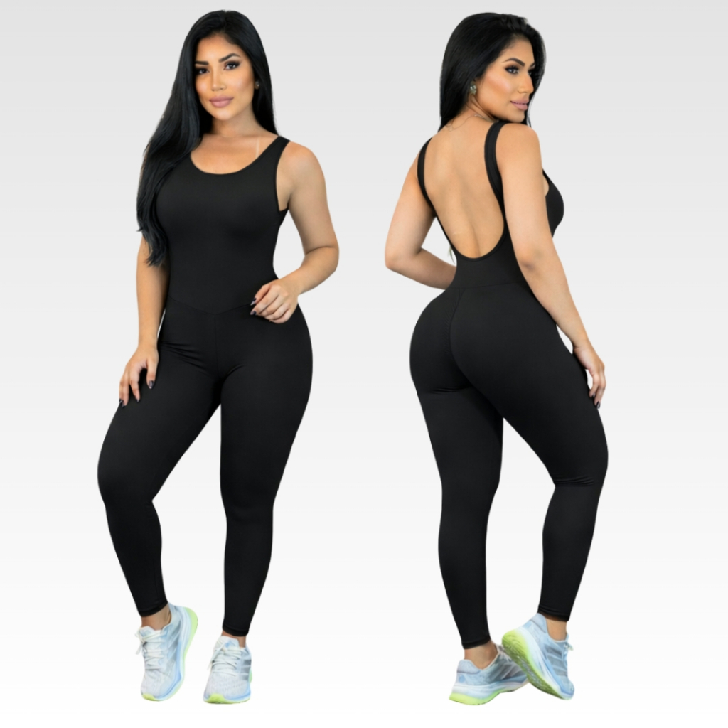 Macacão Longo Legging Fitness Feminino Forrado Academia com Costas Nua Modelador Várias Cores M G GG