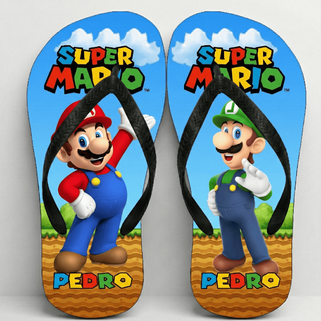 Chinelo Mario Personalizado com nome Adulto Infantil 3 modelos