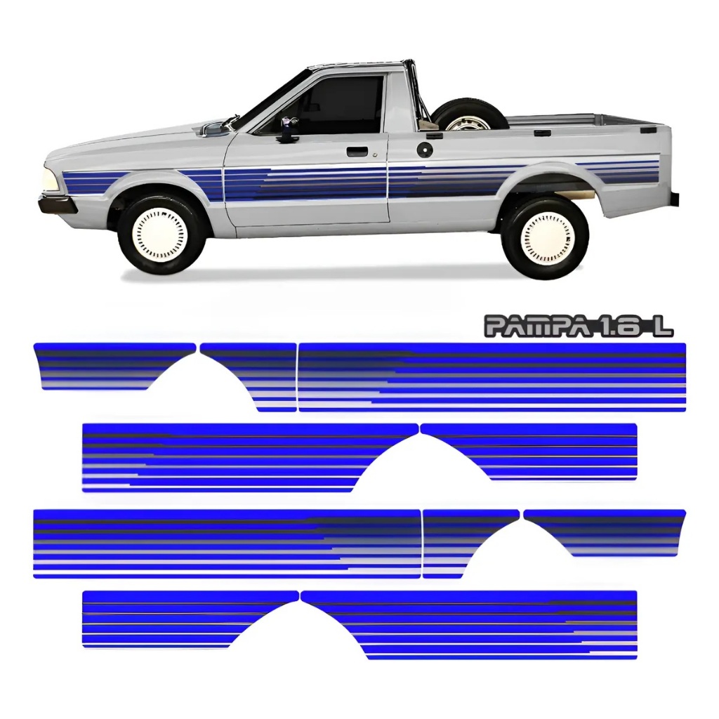 Kit Adesivo Faixa Lateral Traseira Ford Pampa 1.6 L Azul