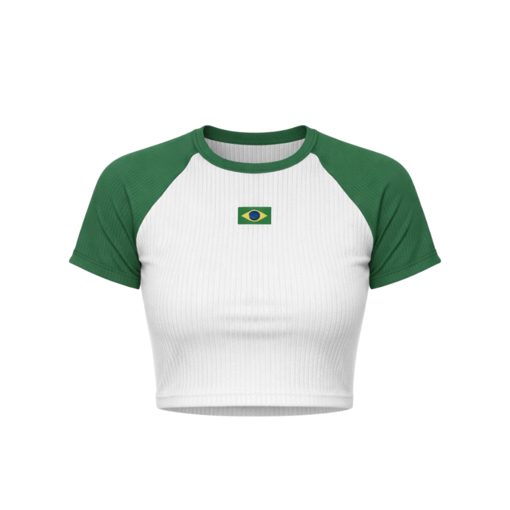 Cropped Y2K Canelado Feminino Copa Manga Curta Brasil Top Casual Streetwear Baby Tee Carnaval Brazilcore Slim Fit Trend