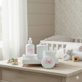 Kit Higiene Porcelana Bebê Banho Cuidados Quarto Banho Limpeza K014 Laço em Oferta na Shopee