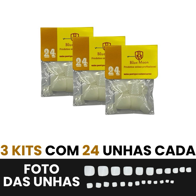Unha Postiça para os Pés Kit 3 pct com 72pcs | Profissional
