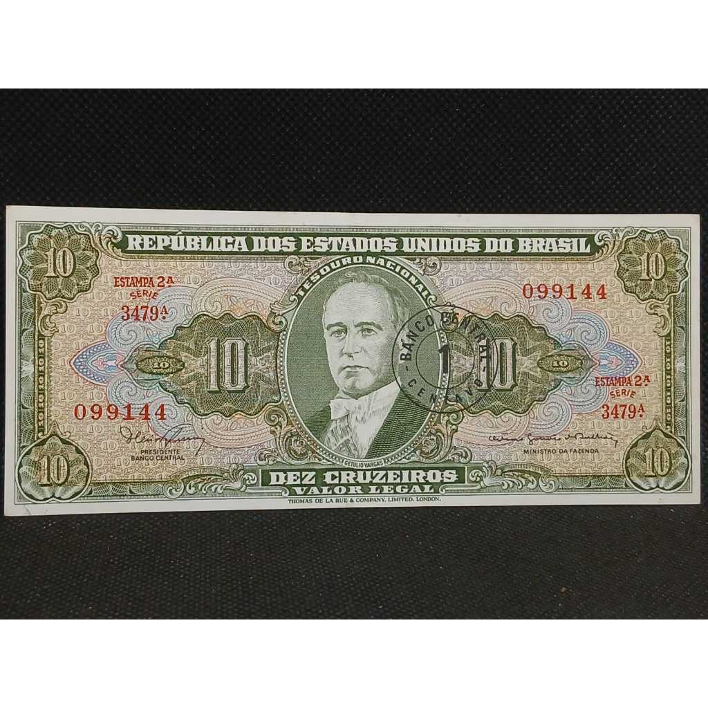 Cédula dez cruzeiro com carimbo de 1 centavo C113