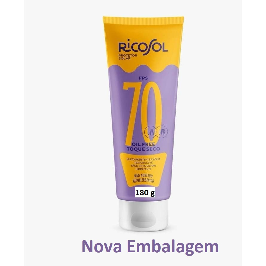 Ricosol Protetor Solar Toque Seco Oil-free FPS 70 Vegano 100g ou 180g