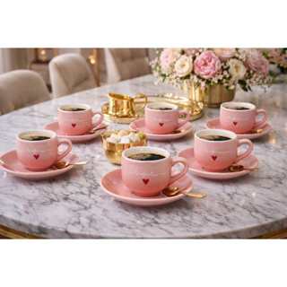 JOGO DE 12 PEÇAS 6 XÍCARAS 6 PIRES PARA CAFÉ 90ML PORCELANA ROSA L'AMOUR em Oferta na Shopee