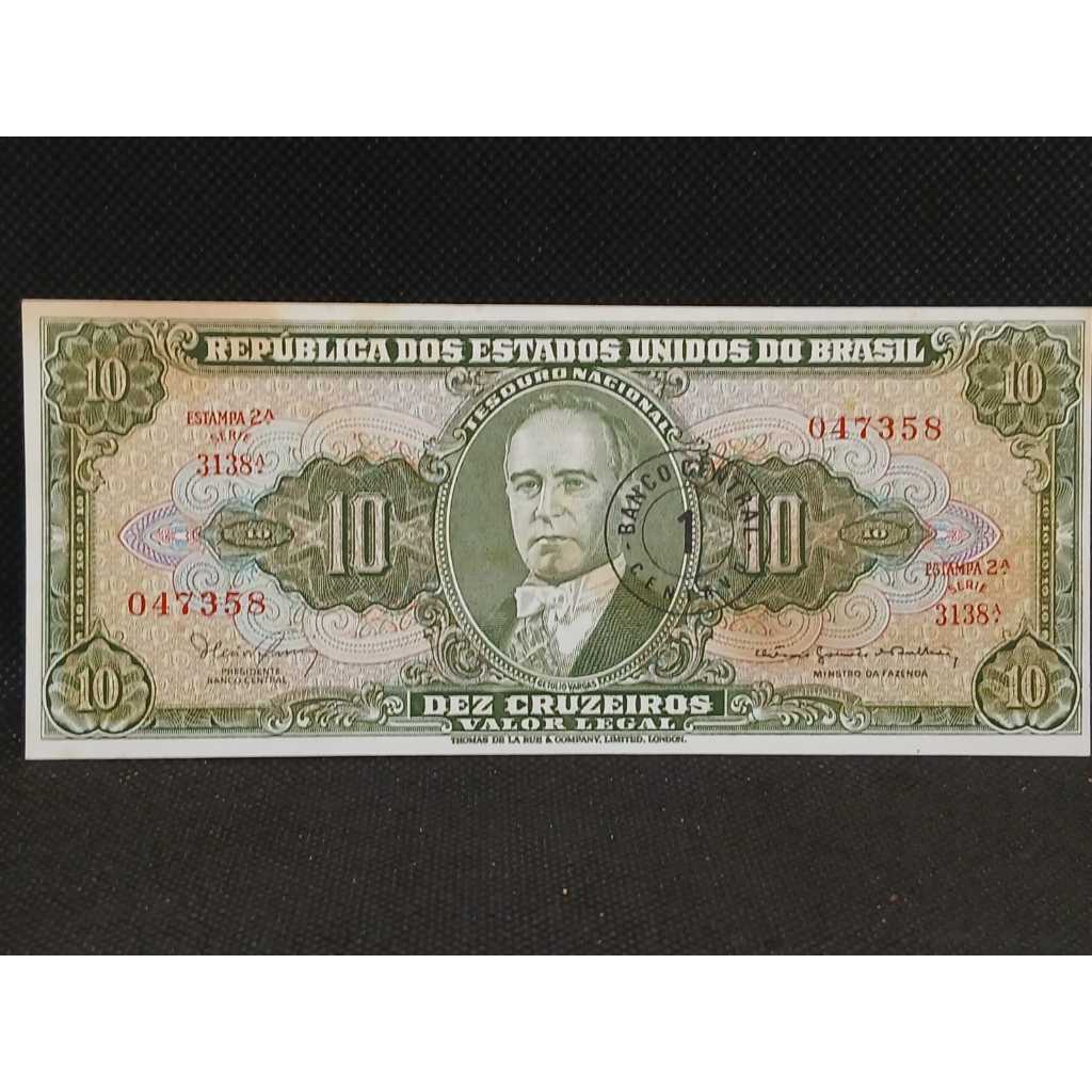 Cédula dez cruzeiro com carimbo de 1 centavo Minstro C113