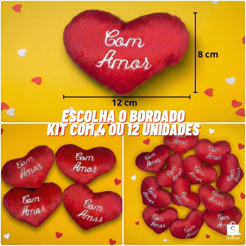 Coração de Pelúcia Kit Personalizado em Oferta na Shopee