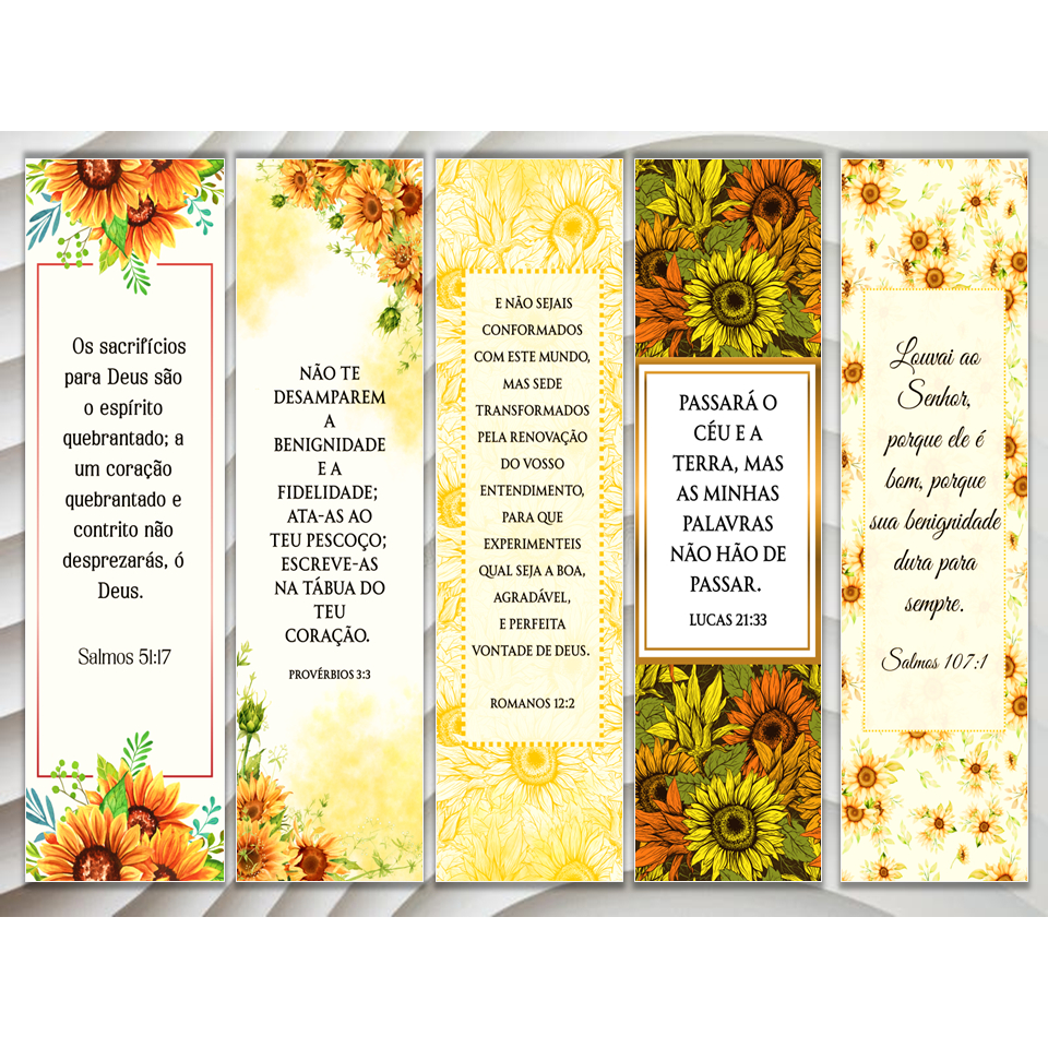 Kit 25 / 50 Marcadores de Página com versículos, modelo girassol, lembrança, mimos clientes em Oferta na Shopee