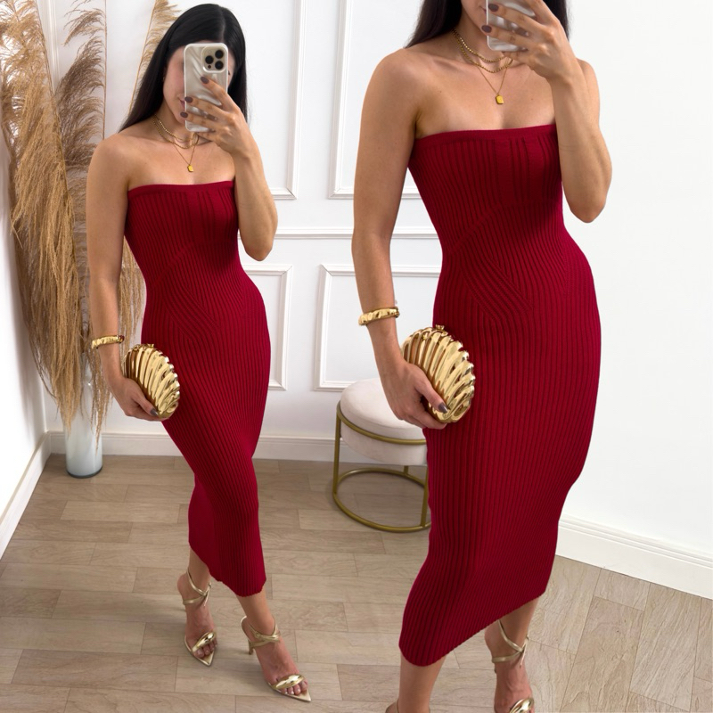 Vestido Tricot Modal Tomara Que Caia Feminino Canelado Verão 2024 em Oferta na Shopee