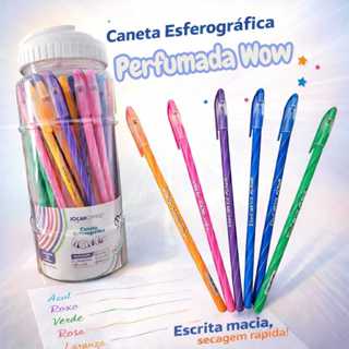 Kit 5/10/15/20/25/30 Caneta Esferográfica 0.7 Perfumada Wow Rosa/Roxo/Verde/Azul/Laranja/Escolar em Oferta na Shopee