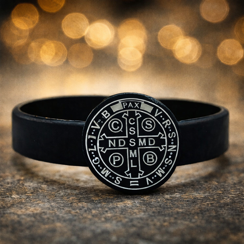Kit 12 Pulseiras 100% Silicone São Bento Preto Importada Antialérgico Atacado Varejo Proteção Divina