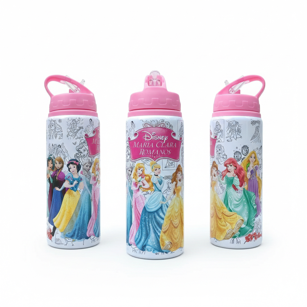 Garrafa princesas personalizada com nome 600ml de aluminio Infantil princesa sofia cinderela em Oferta na Shopee