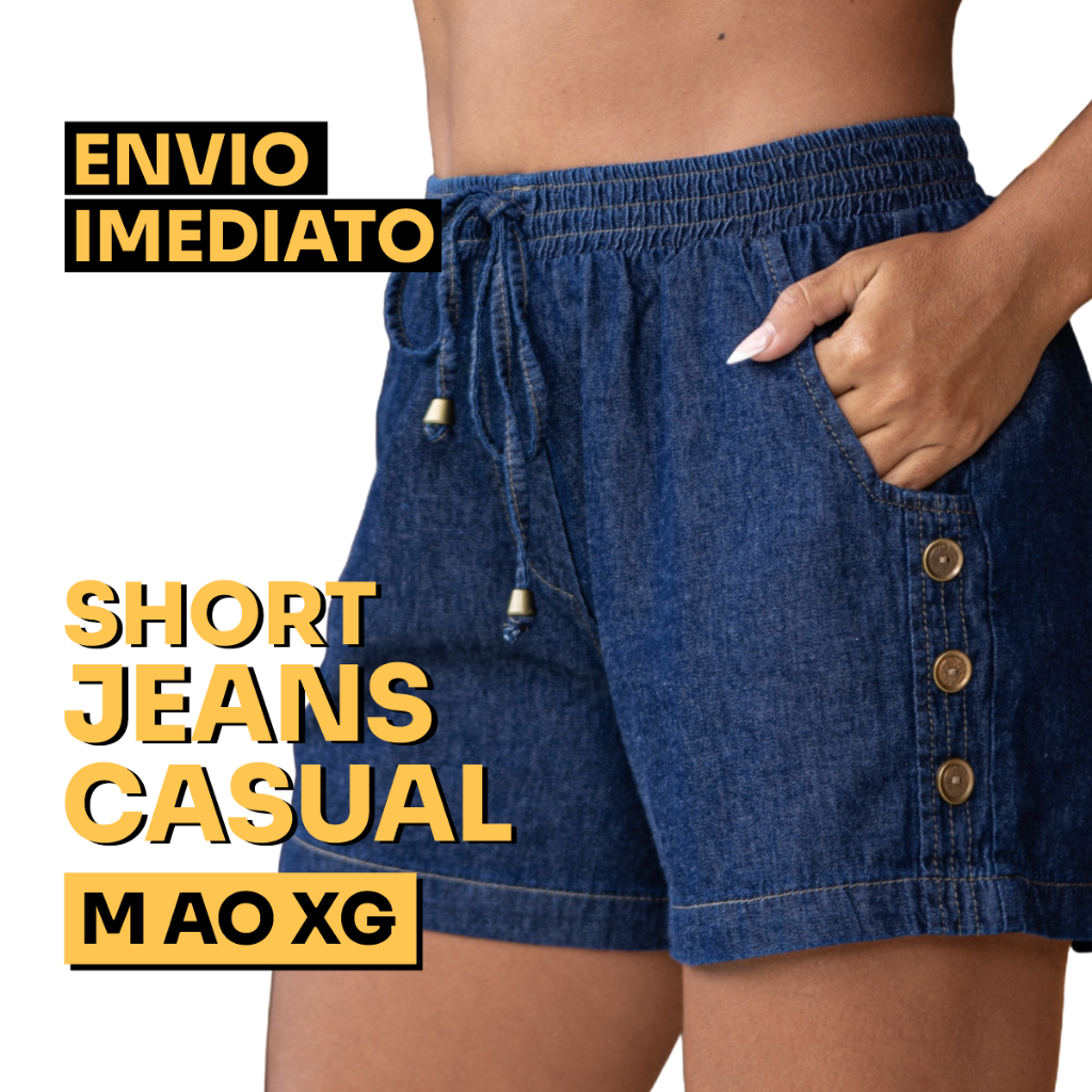 Short Jeans Feminino Soltinho Cintura Alta com Elástico Bermuda Jeans Fresquinha com Bolso 36 ao 46