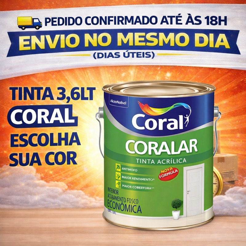 Tinta Acrílica Coralar Coral Fosca 3,6 Litros Lata Várias Cores Antimofo látex Cinza Branco
