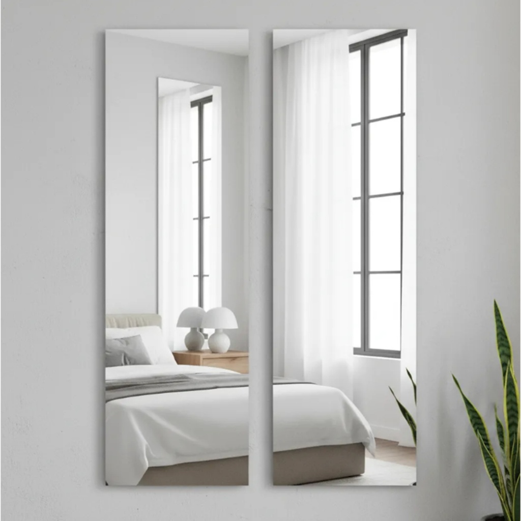 Kit 2 Espelhos 120x30cm Guarda Roupa Parede Decorativo + Fita Dupla Face em Oferta na Shopee