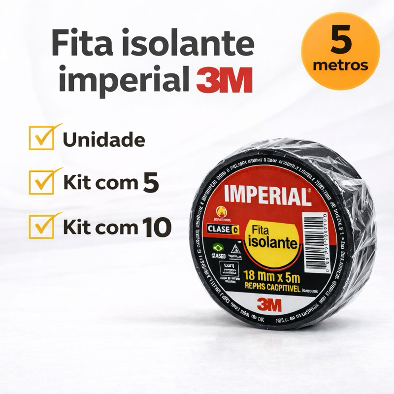 Fita Isolante Imperial 5m Preta Alta Resistência Unidade ou Kit em Oferta na Shopee