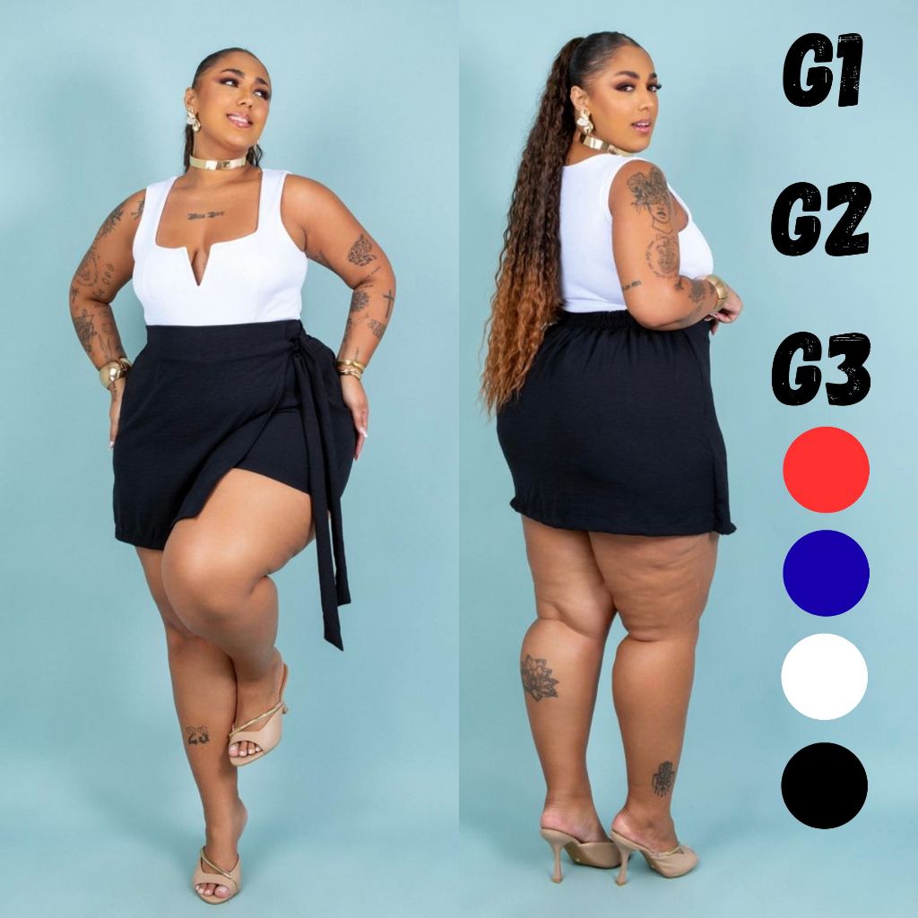 Short Saia Plus Size de Amarrar Duna Saia Atrás Lançamento Natal em Oferta na Shopee
