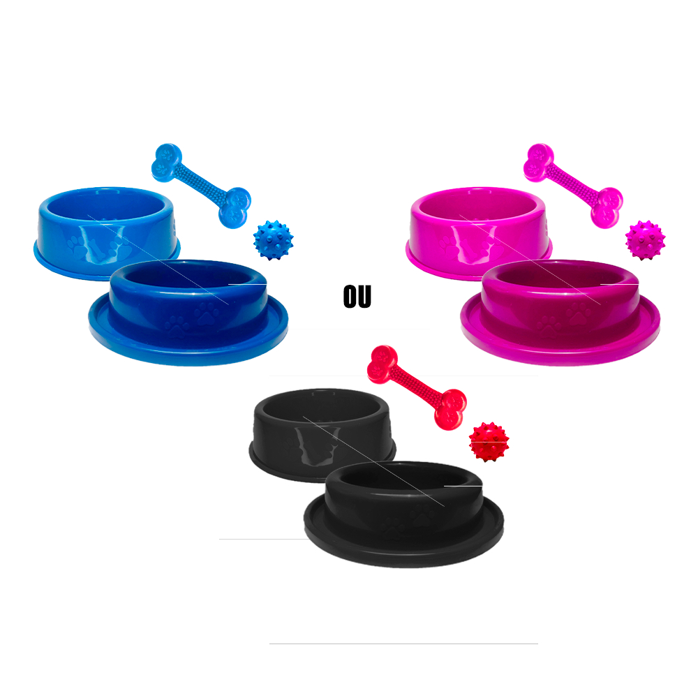 KIt Comedouro Bebedouro 300ml para cães de pequeno porte comedouro Bebedouro Osso Ossinho e bolinha