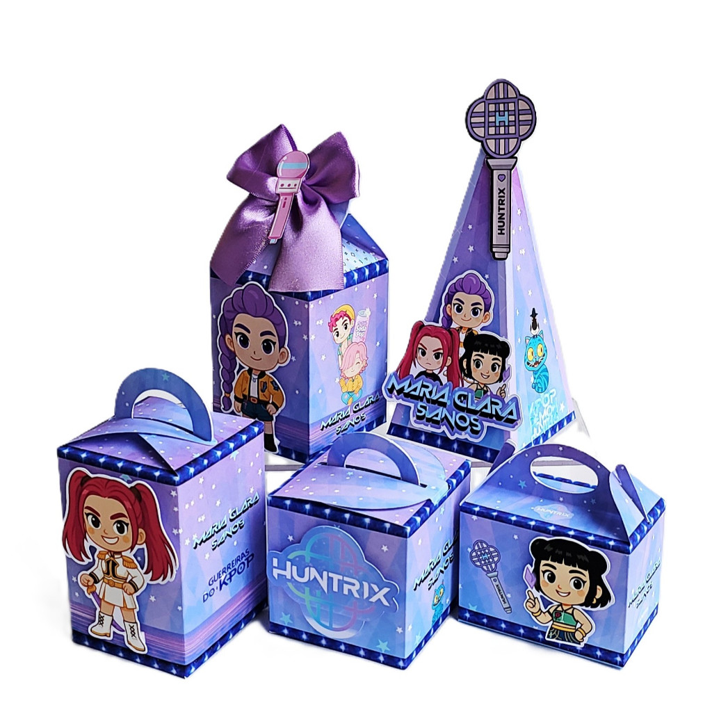 Kit GUERREIRAS K-POP HUNTRIX CUTE Caixinhas 3D Lembrancinhas Personalizadas Papelaria Festa