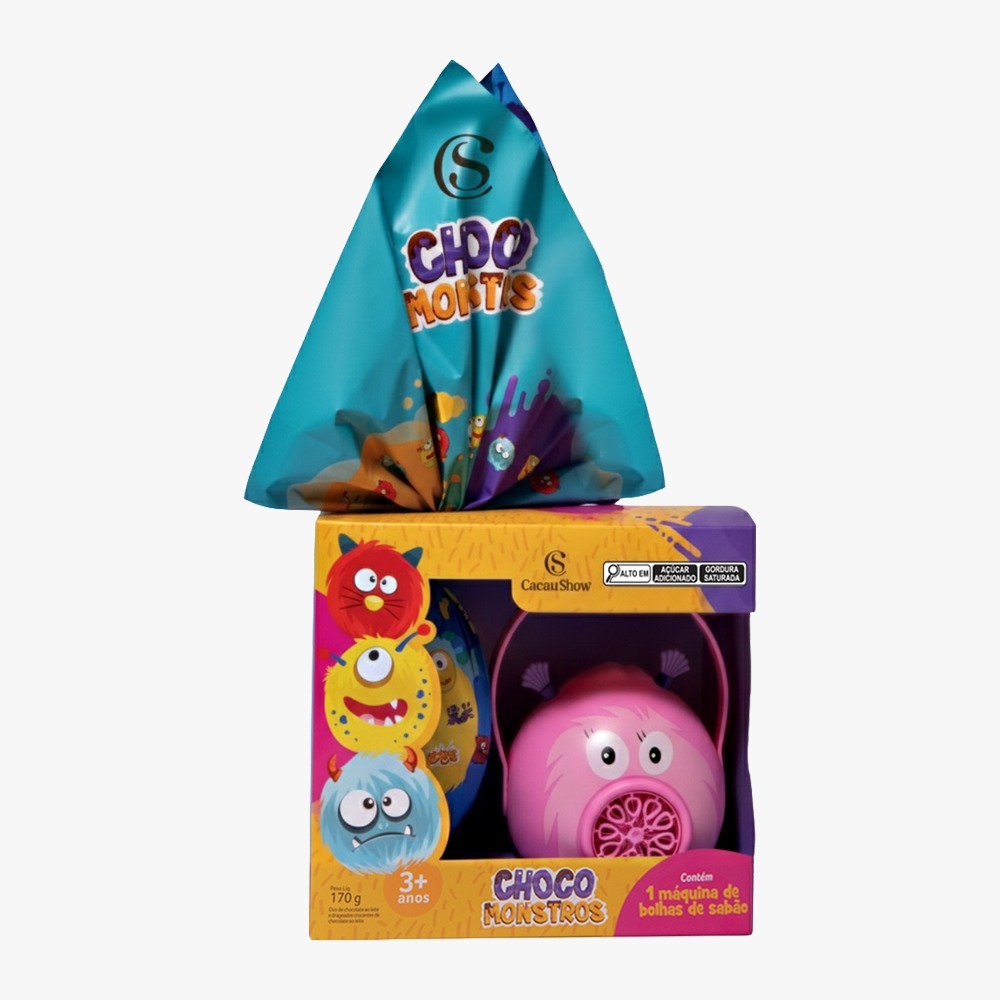 Ovo de Páscoa com Máquina de Bolhas de Sabão Chocomonstros Cacau Show