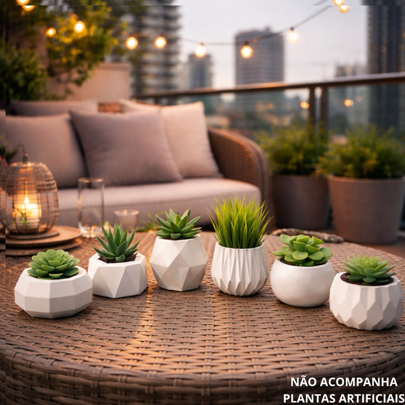 Kit Decorativo Com 6 Vasos Para Suculentas, Cactus e Plantas Artificiais ou Naturais
