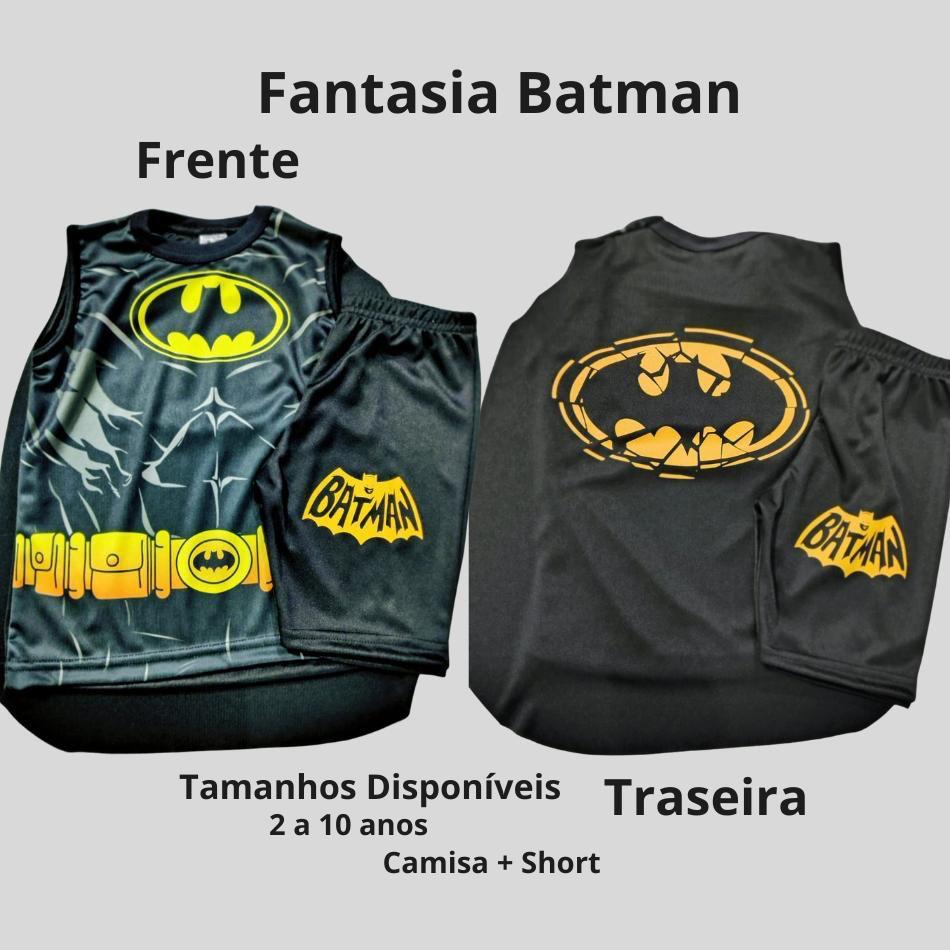 Conjunto Infantil Fantasia Menino Batman 100% algodão Kit de carnaval verão regata + capa = Bermuda