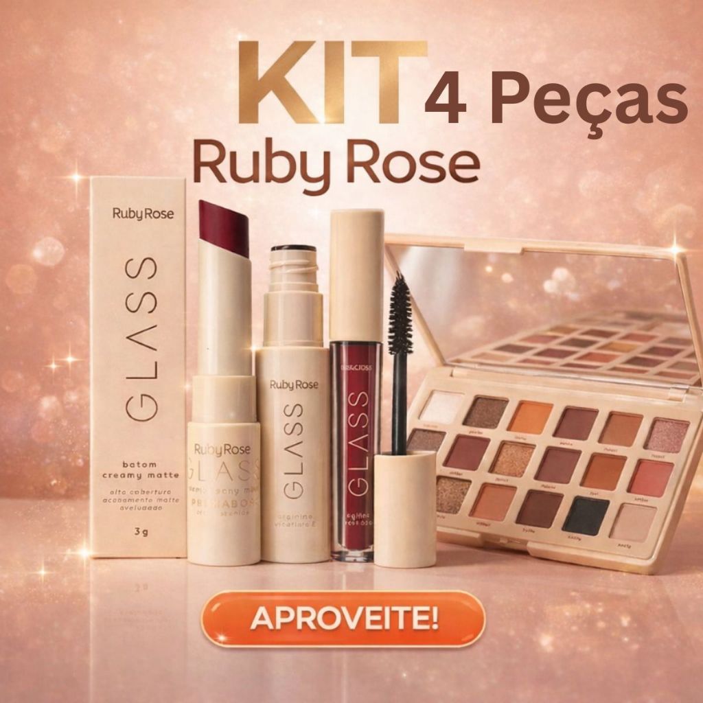 Kit 4 Peças Make Completa Ruby Rose Paleta Mirror Shade + Batom Matte + Máscara Cílios + Gloss