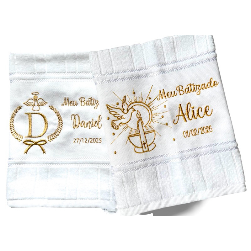 Toalha de Boca e mão Meu Batizado Com Nome Bordado Anjinho- Batizmo em Oferta na Shopee