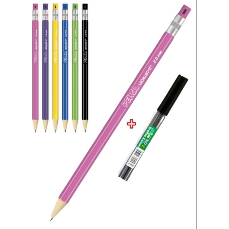 10218 - Lapiseira Pencil colegial 2.0 e apontador na ponta+ tubo grafitte com 8 minas leoeleo em Oferta na Shopee