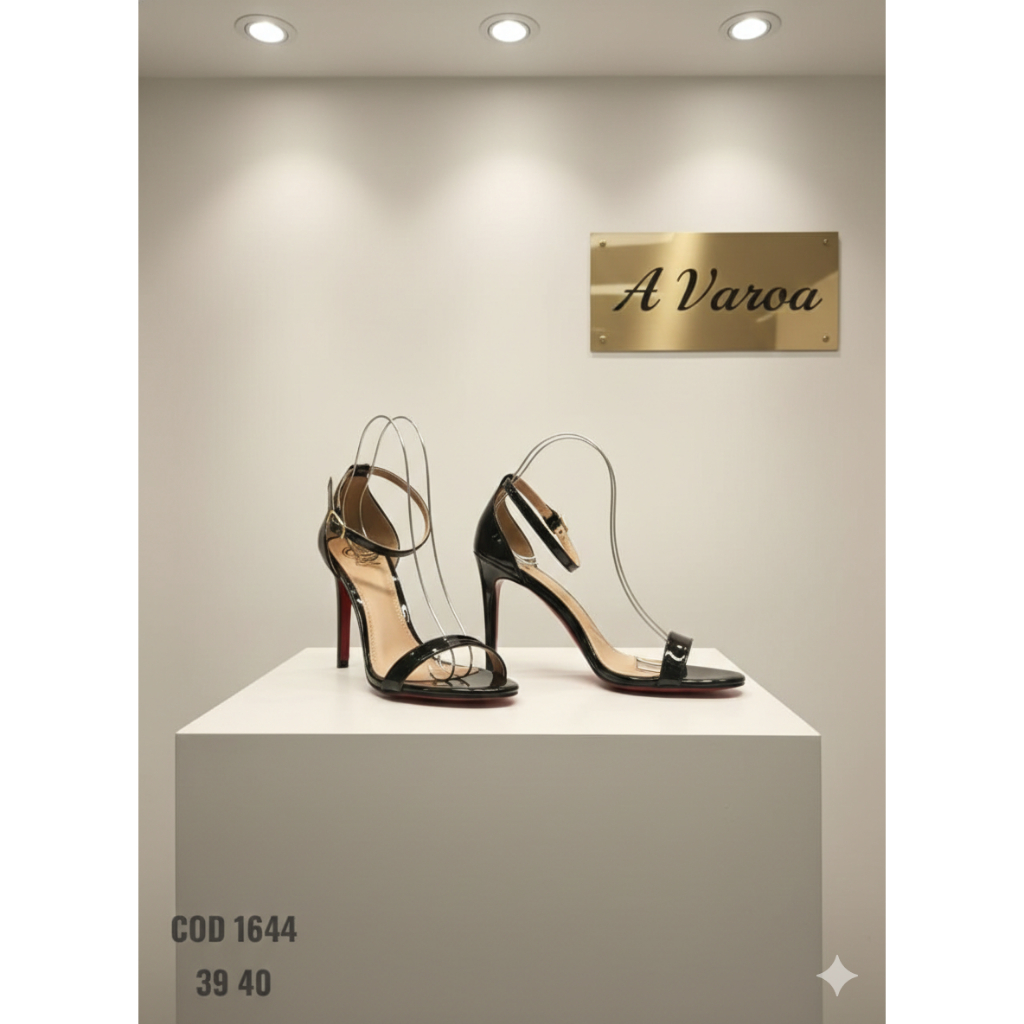Sandália Salto Fino A Varoa - Elegância Black & Red Sole Premium