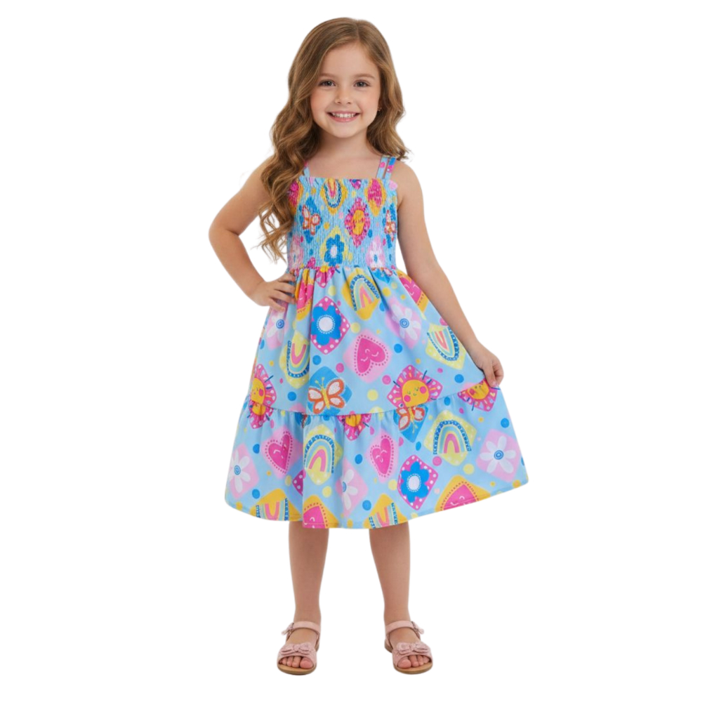 Vestido Infantil Menina Blue Pop Estampado Roupa Infantil Festa Moda Infantil Luly