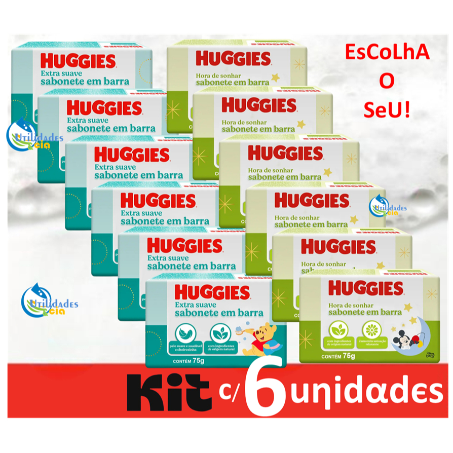 Kit c/  6  Sabonete em Barra para bebê Huggies 75g
