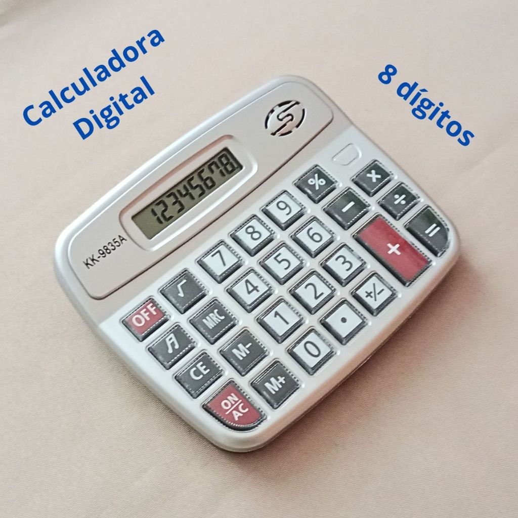 Calculadora Eletrônica Portátil de Mesa e Bancada 8 dígitos à Pilha /Multiplas Funções/ Prateada