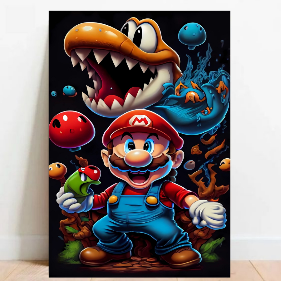 Quadro Gamer Placa decorativa Super Mario World video games sem moldura a2 015