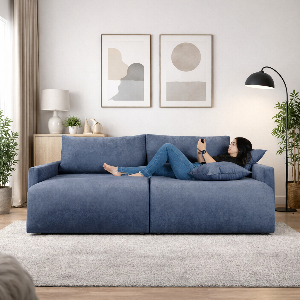 Sofá Cama Living Retrátil Milão Com Almofadas Soltas 2,20 em Linho