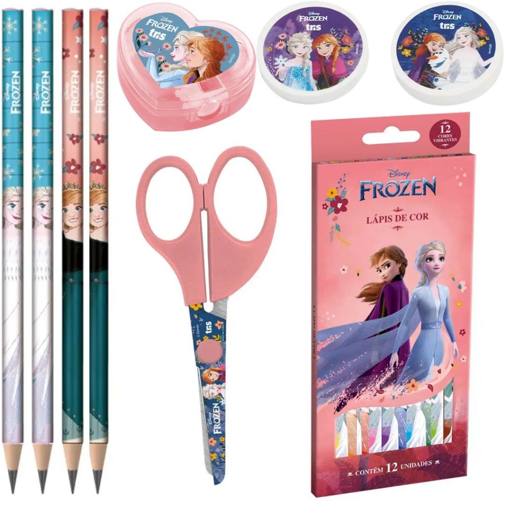 Kit Frozen com Lapis, Borracha e Apontador -Tris em Oferta na Shopee