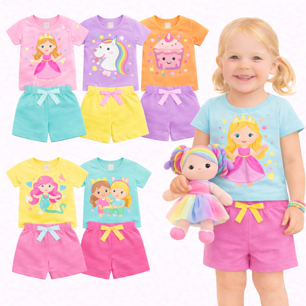 Kit Sortidos 2 ou 6 peças Roupa de VERÃO Infantil Bebê Menina Conjunto Infantil Bebê Menina Verão Manga Curta