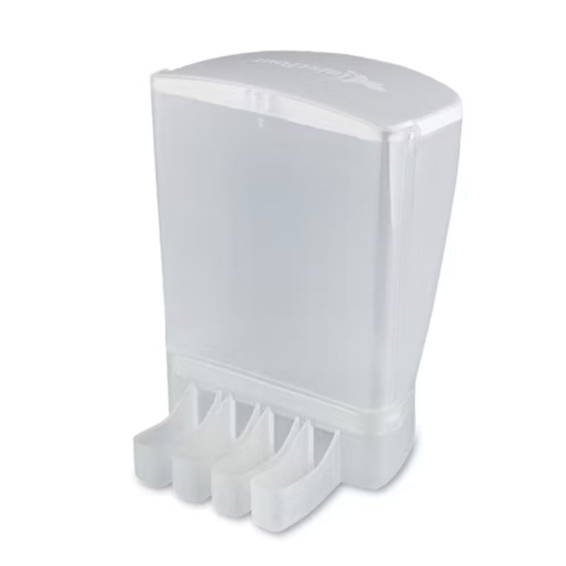 DISPENSER DE SEMENTES MALHA FINA - QUATRO SAÍDAS - COLEIRO, CANÁRIO, CURIÓ, AZULÃO, BIGODINHO