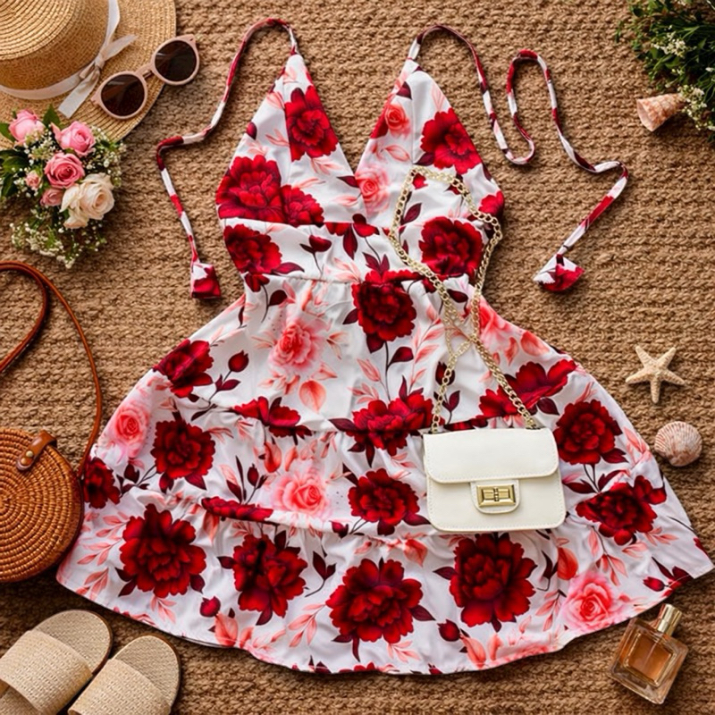 vestido feminino três Marias, vestido rodadinho estampa  exclusiva, com decote, amarração ajustável, godê ,curtinho. em Oferta na Shopee