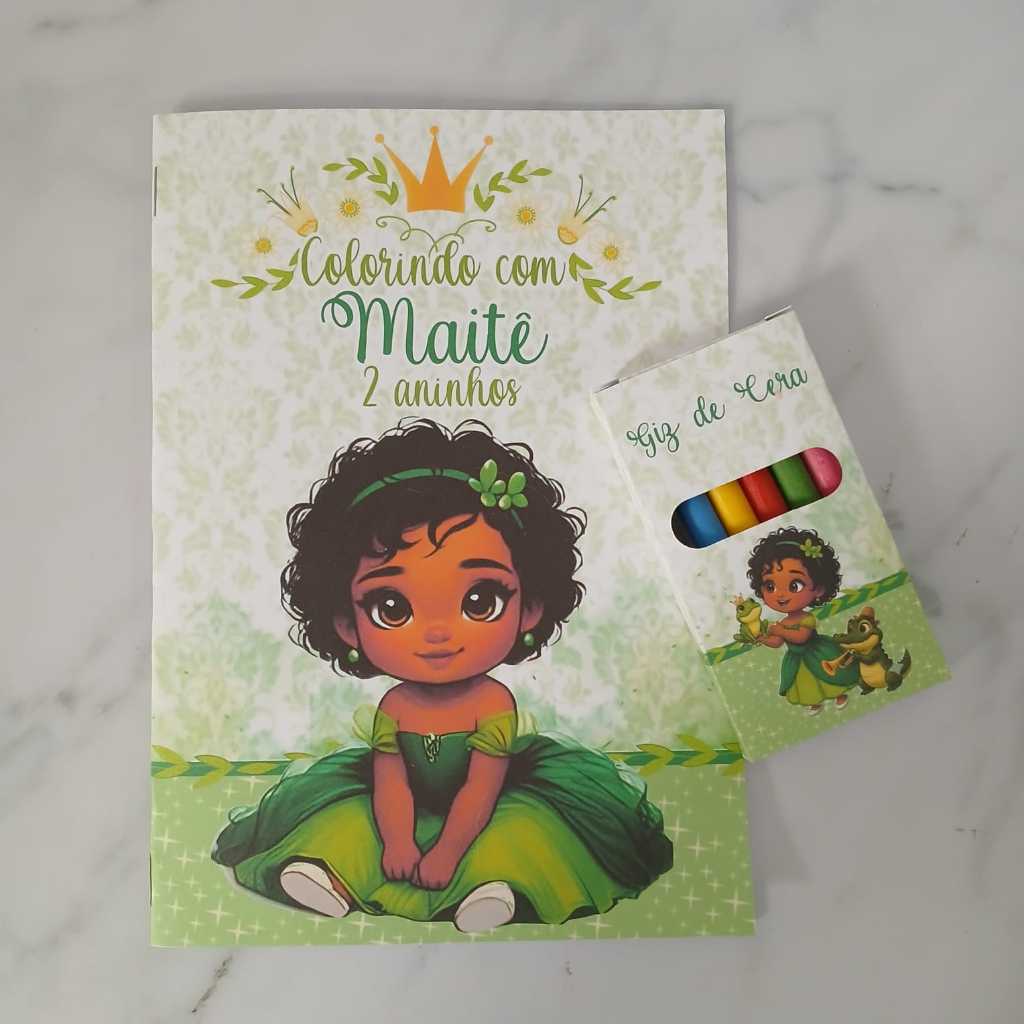 Kit Pintura Personalizada Princesa Tiana Baby - A Princesa e o Sapo - Kit Colorir Lembrancinhas