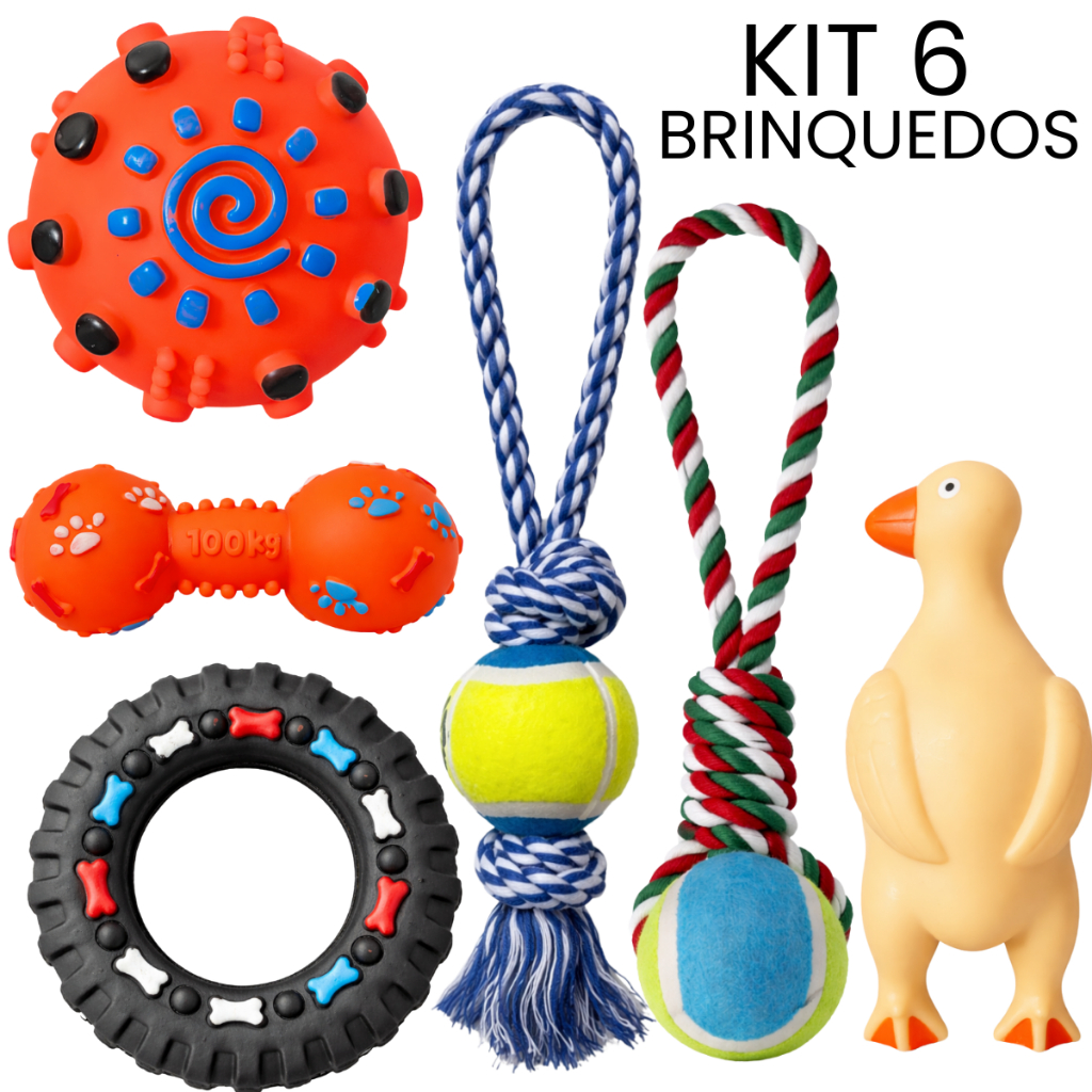 Kit Brinquedos Cachorro Cordas e Vinil para Cachorro Brinquedos Pet Corda Vinil Apito