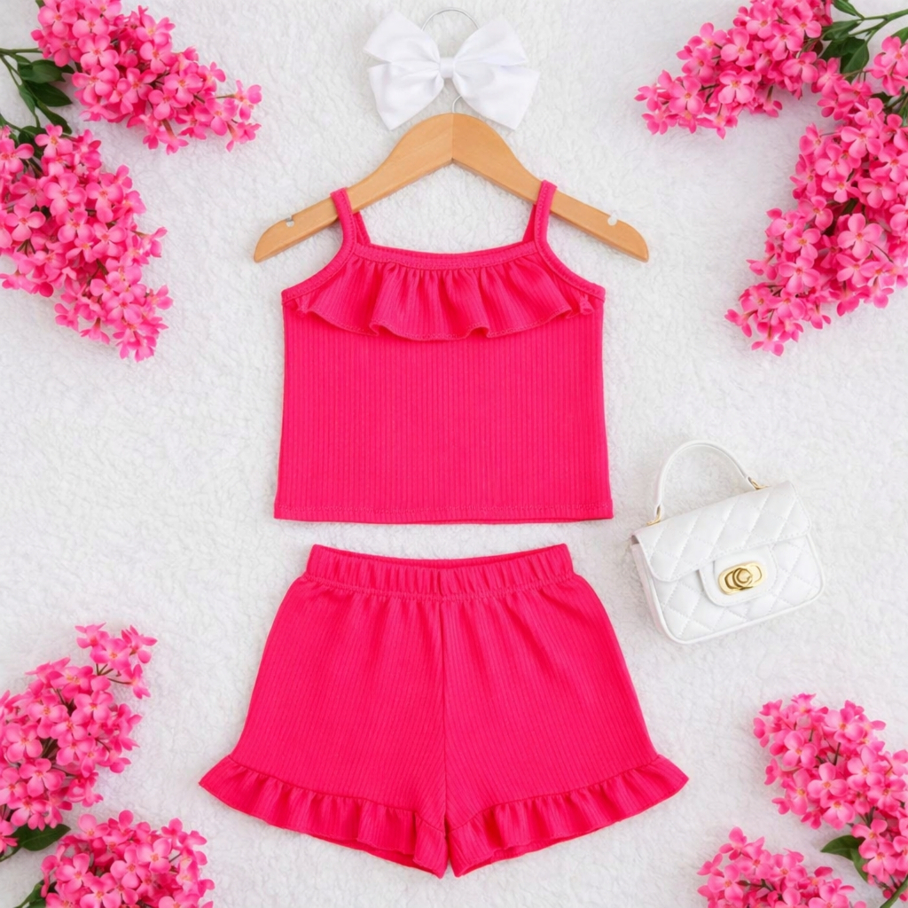 Conjunto Canelado Infantil Babado Menina Lindo e Confortável Tamanhos 2 4 6 8 em Oferta na Shopee